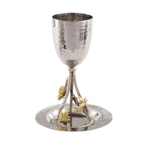 Hammered Kiddush Cup & Tray Branch Stem-Grape (EM-CUW2)
