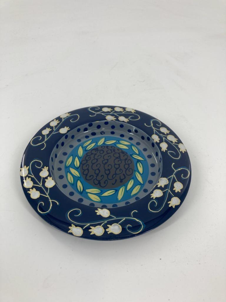 Hand Painted Kiddush Cup Pomegranate Design-Blue (EM-CAJ2)