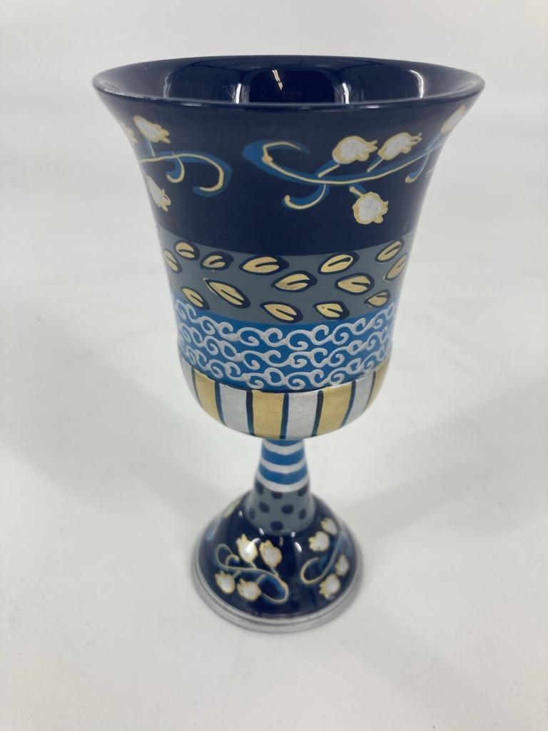 Hand Painted Kiddush Cup Pomegranate Design-Blue (EM-CAJ2)