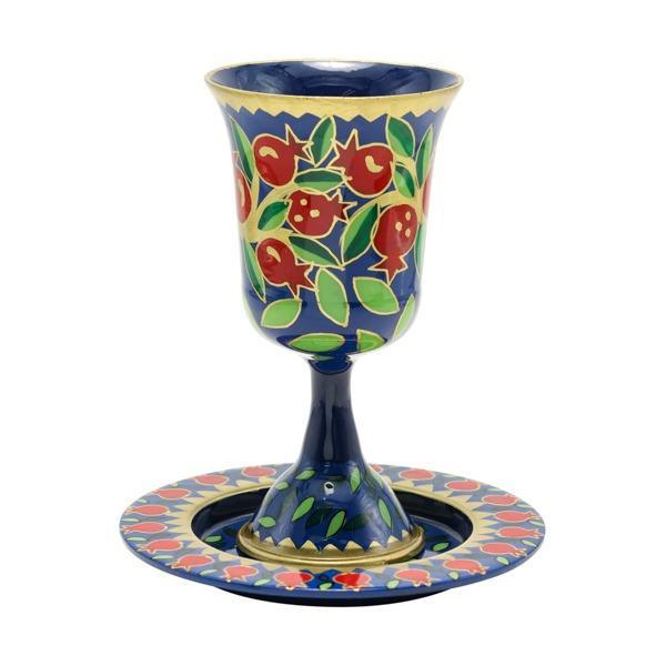 Hand Painted Kiddush Cup Pomegranate Design (EM-CAJ3)
