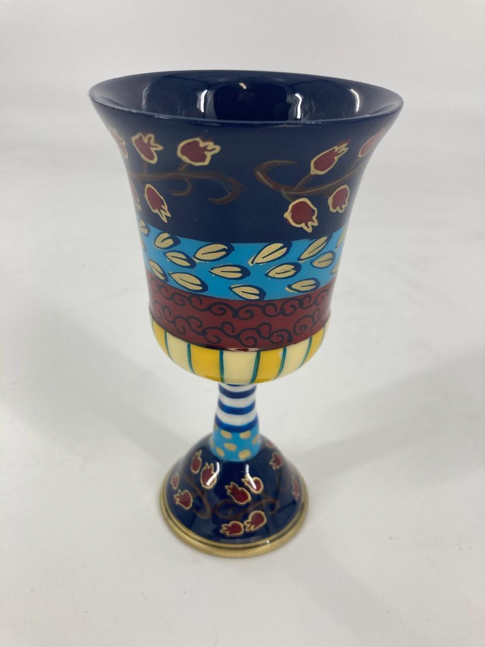 Hand Painted Kiddush Cup Pomegranate Design-Multicolor (EM-CAJ1)