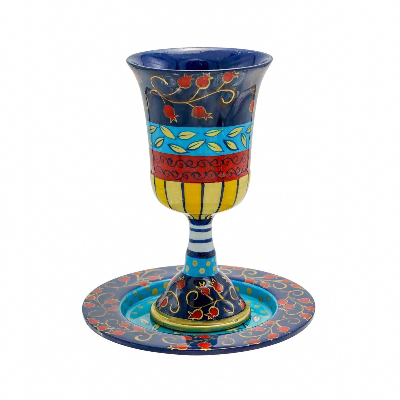 Hand Painted Kiddush Cup Pomegranate Design-Multicolor (EM-CAJ1)