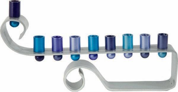 Hanukkah Menorah  Curl Anodized Aluminum Blues (EM-HMH3)