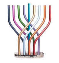 Emanuel Anodized Flame Menorah-- Multicolor