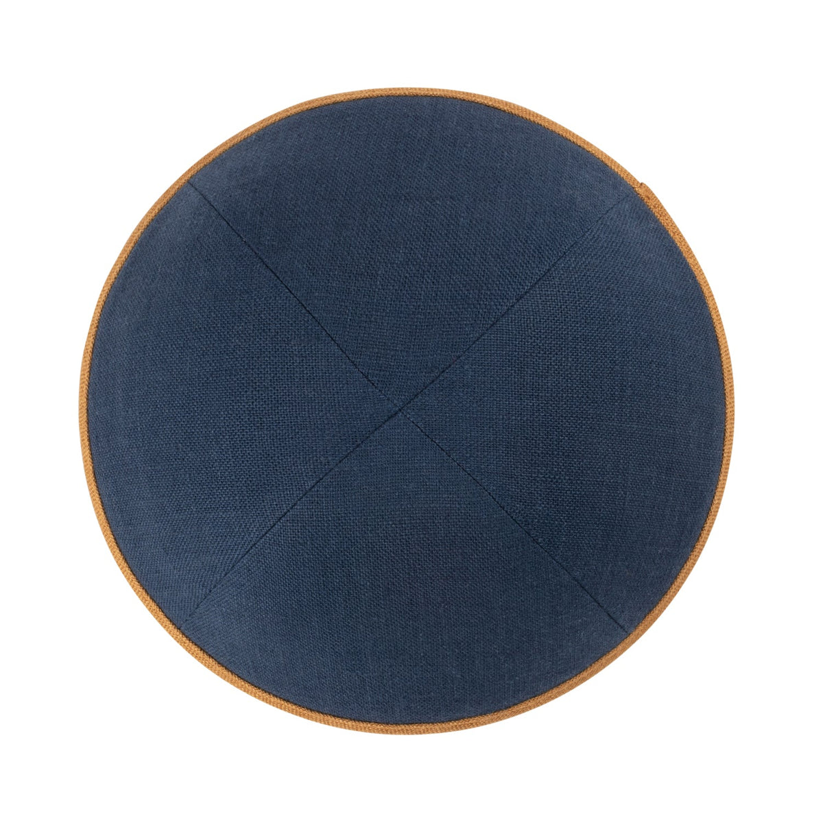 IKIPPAH NAVY LINEN W/ CAMEL RIM YARMULKE