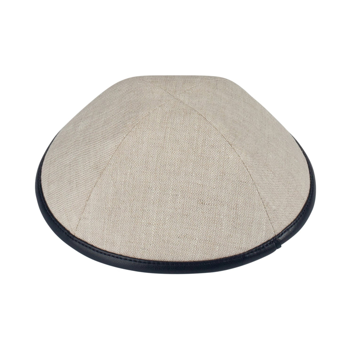 IKIPPAH TAN LINEN W/ NAVY LEATHER RIM YARMULKE
