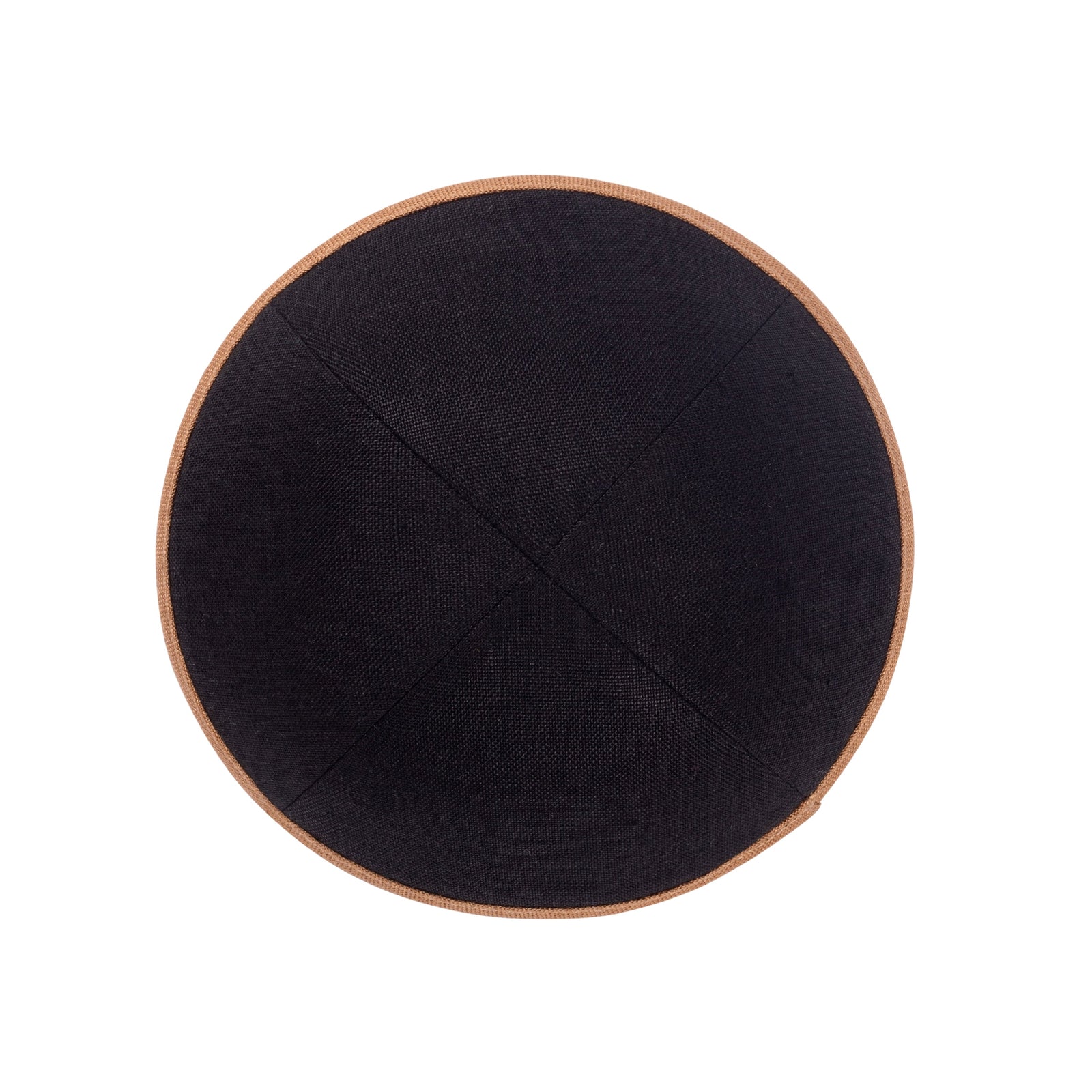 IKIPPAH BLACK LINEN W/ CARAMEL RIM YARMULKE