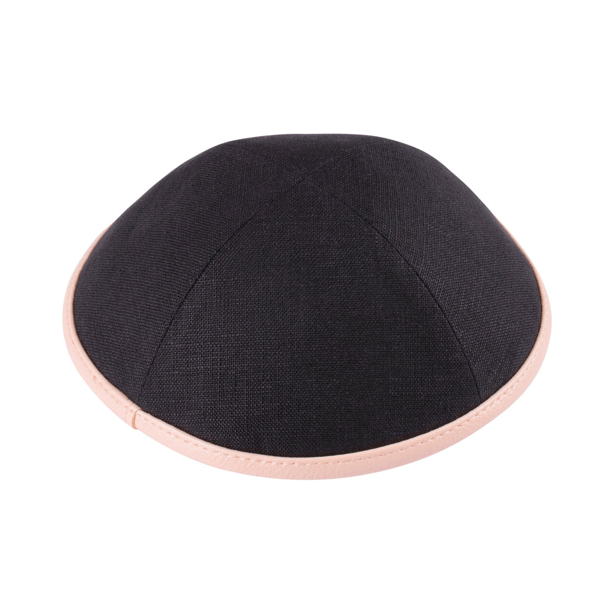 IKIPPAH BLACK LINEN W/ LIGHT PINK LEATHER RIM YARMULKE