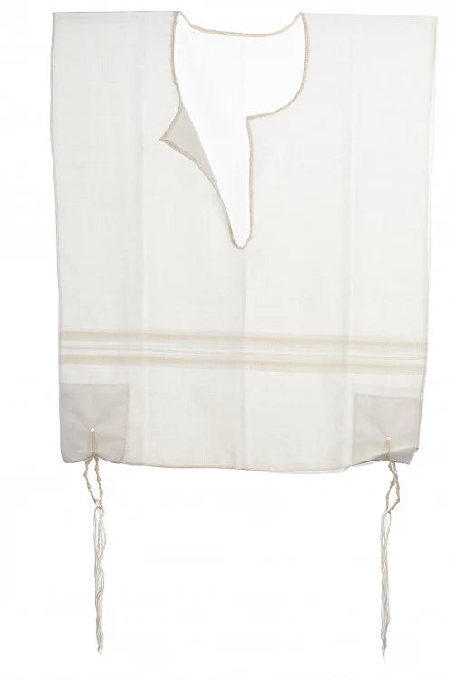 Ashkenaz Wool Tzitzit Black on white. Round Strings:.Avodat Yad  100% Wool  [Adult]
