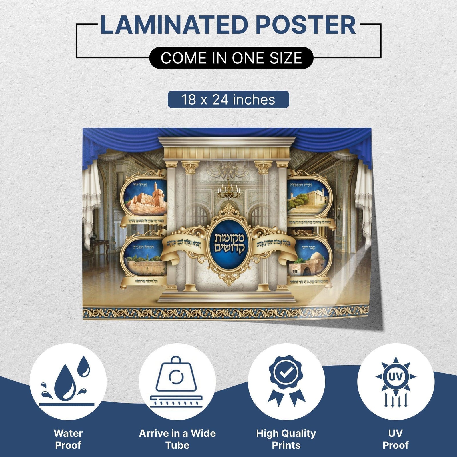 The Holy Places in Israel, Sukkah decoration, Wall hanging for Sukkah tent - Jewish Artistic Decorations signs for Sukkah - Colorful Poster - Ben-Ari Art Gallery