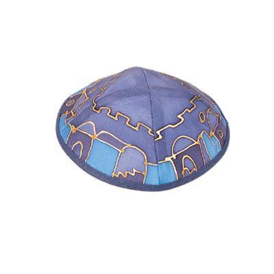 Jerusalem Blue Silk Painted Kippah