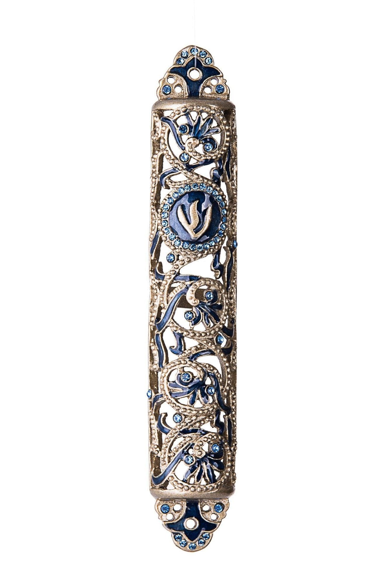 JEWELED ROYAL BLUE MEZUZAH WITH STONES
