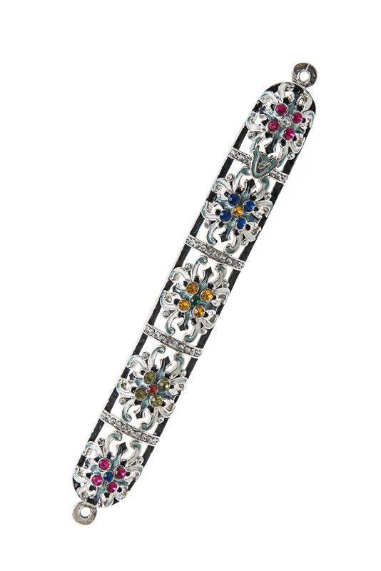 JEWELED SILVER FLOWER MEZUZAH CASE