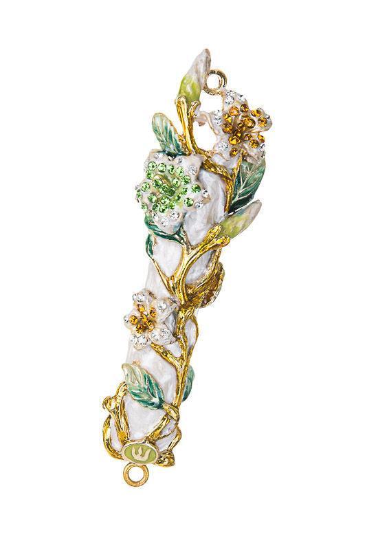 JEWELED WHITE FLOWER MEZUZAH CASE