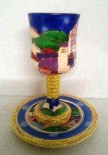 Karshi Ceramic Kiddush Goblet with Tray Jerusalem Design