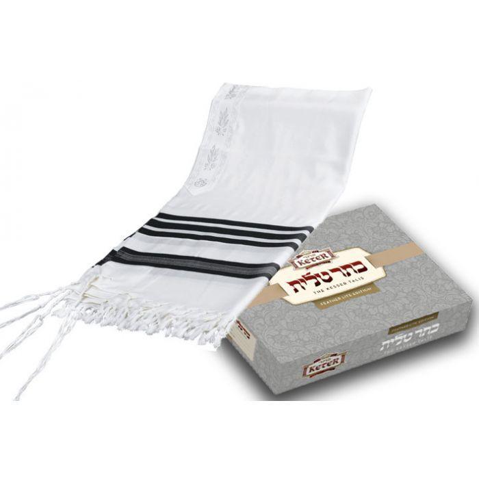 Keter Talis Feather Lite Edition Medium Avodas Yad Thick Black on White 100% Wool