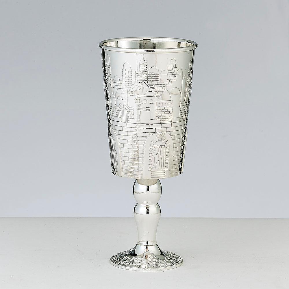 KIDDUSH CUP, "JERUSALEM", ZINC ALLOY, SILVERPLATED, 5.5", BOX