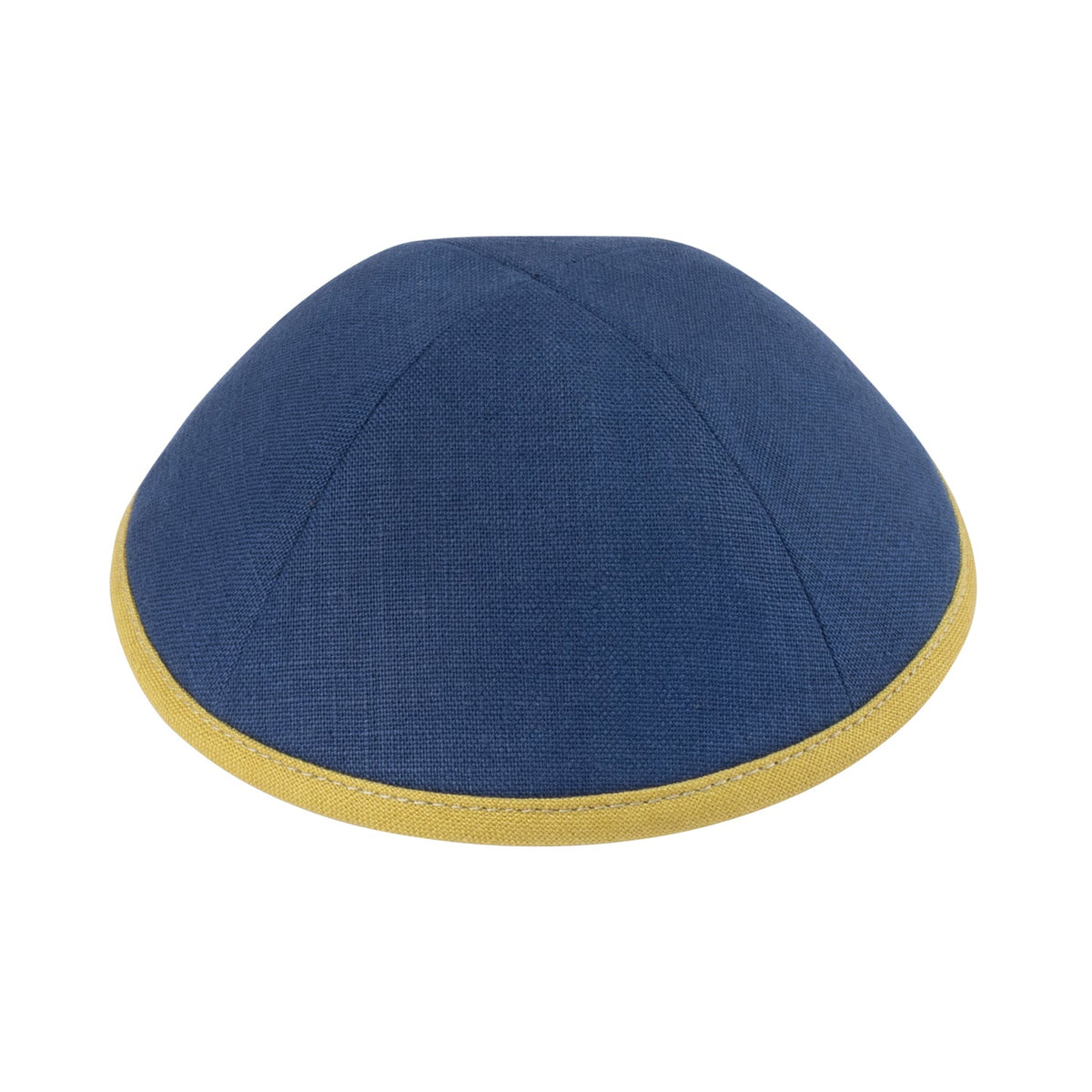 IKIPPAH NAVY LINEN W/ MUSTARD  RIM YARMULKE