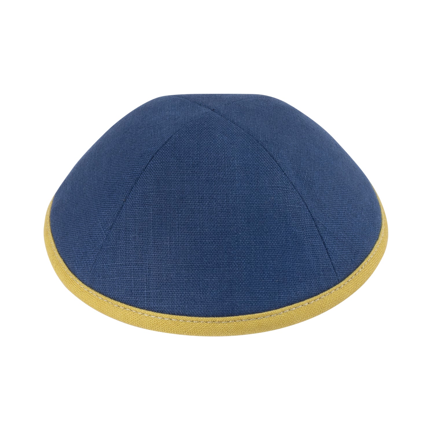 IKIPPAH NAVY LINEN W/ MUSTARD  RIM YARMULKE