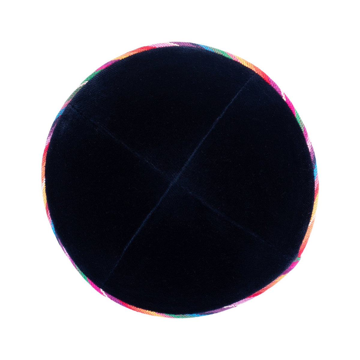 IKIPPAH NAVY VELVET W/ COLORFUL RIM YARMULKE