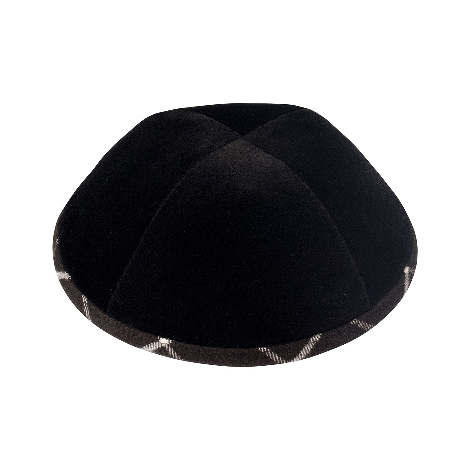 IKIPPAH BLACK VELVET W/ BLACK PLAID RIM YARMULKE