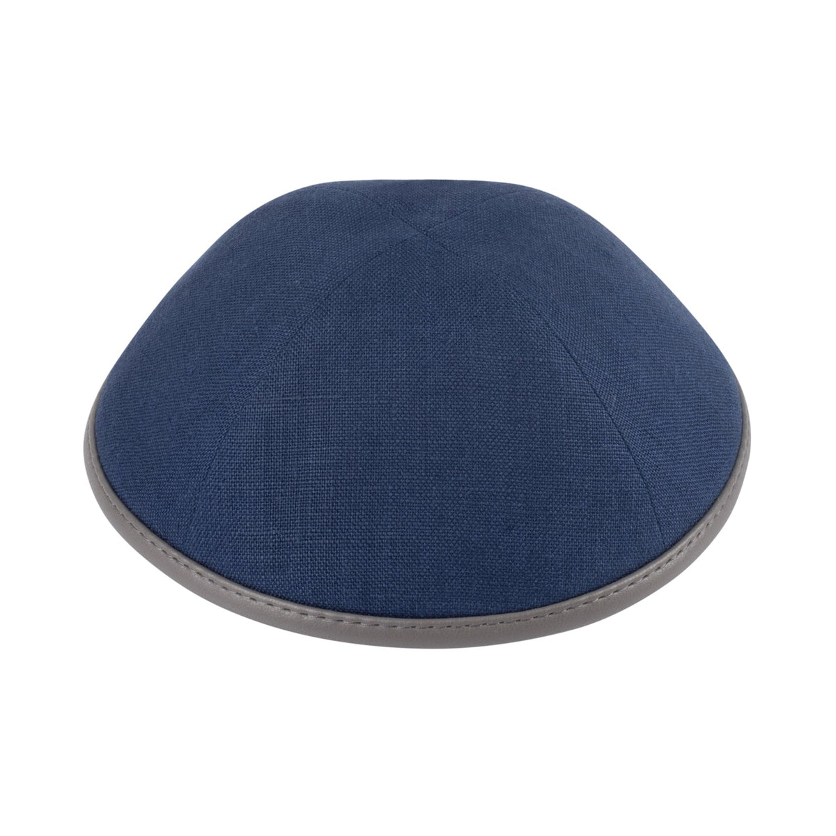 IKIPPAH NAVY LINEN W/ GRAY LEATHER RIM YARMULKE