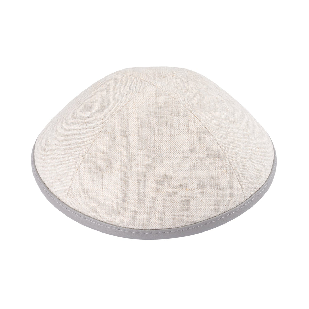 IKIPPAH TAN LINEN W/ GRAY LEATHER RIM YARMULKE
