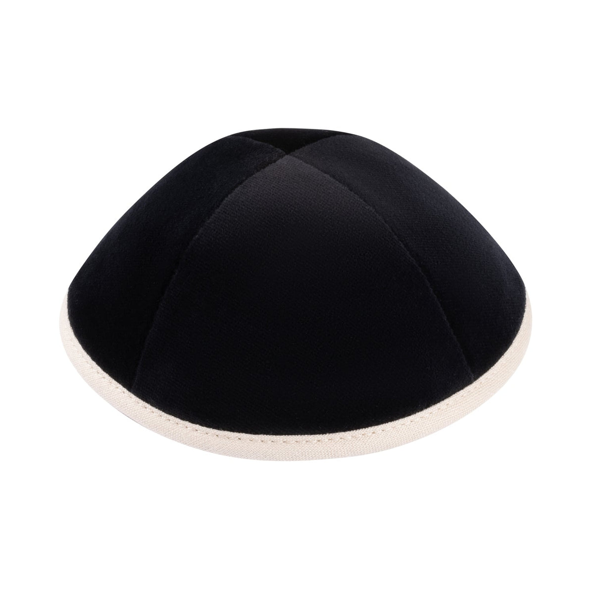 IKIPPAH BLACK VELVET W/ BEIGE LINEN RIM YARMULKE