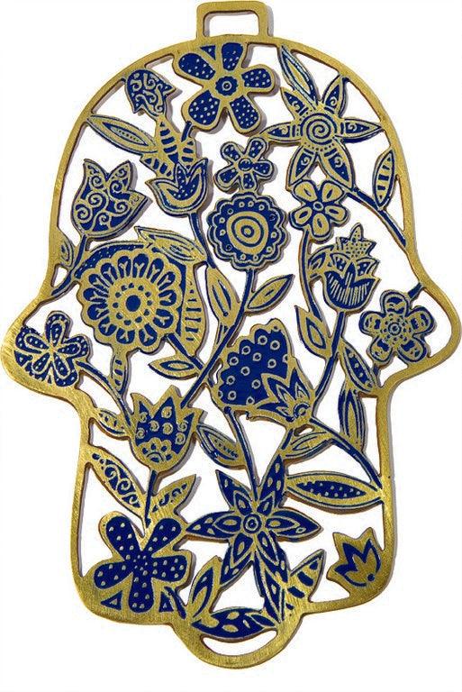 Laser cut Hamsa Flowers Blue (EM-HE-2B)