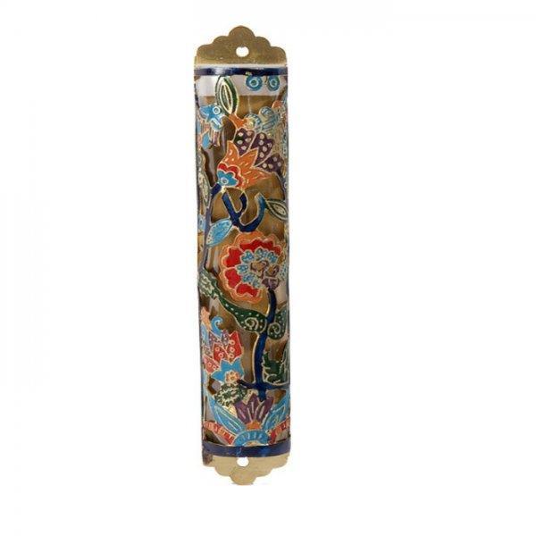 Laser Cut Hand Painted Mezuzah Large Flowers  Multicolor (EM-MZC3MC)