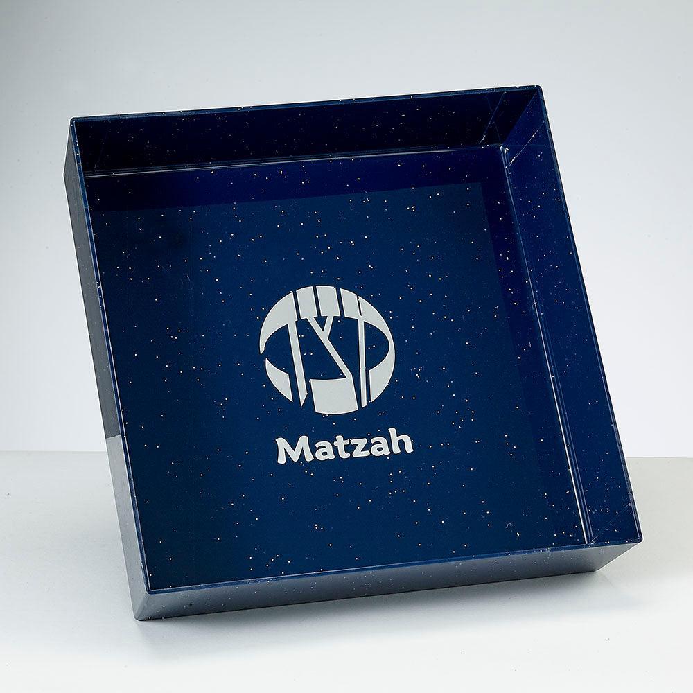 MATZAH TRAY, NAVY PS WITH GLITTER, 8" SQUARE, LABEL