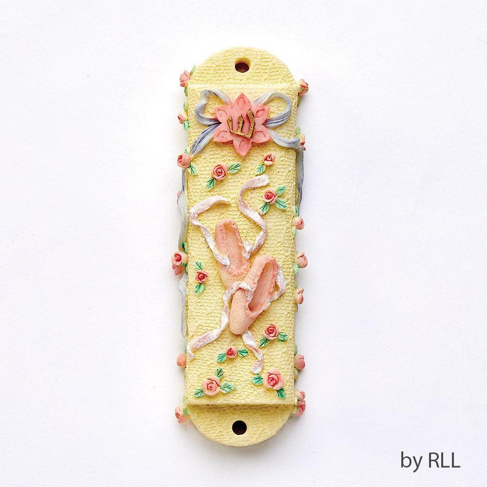 MEZUZAH, BALLET SHOES, W/ FLOWERS, RESIN, 4 1/2"