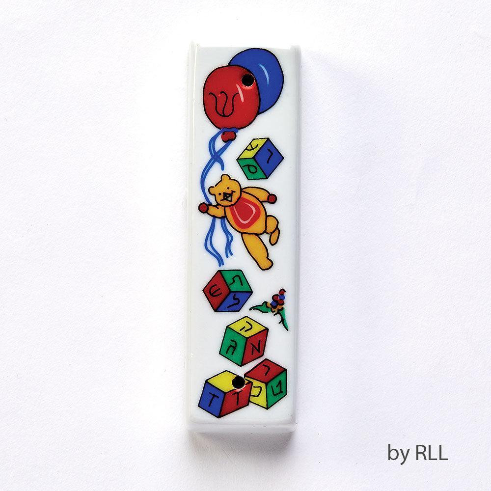 MEZUZAH, BEAR-BLOCKS-BALLOONS, CERAMIC, 4 1/4"