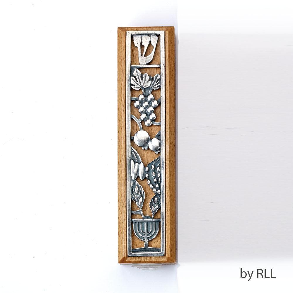 MEZUZAH, BOXWOOD WITH METAL DESIGN, 5"