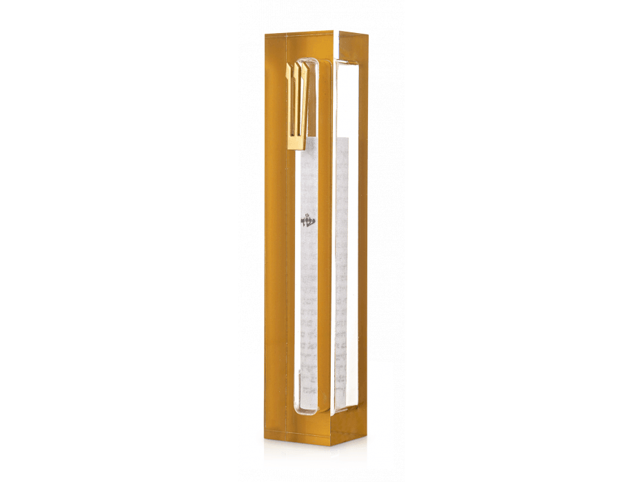Mezuzah case 15 cm scroll - Acrylic gold+gold Shin