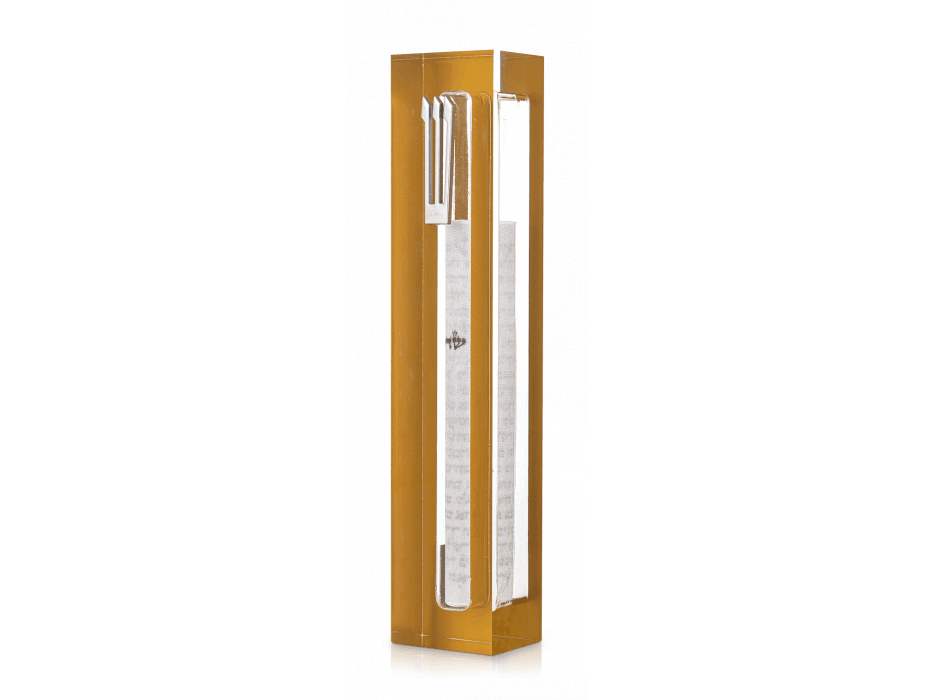 Mezuzah case 15 cm scroll - Acrylic gold +silver Shin