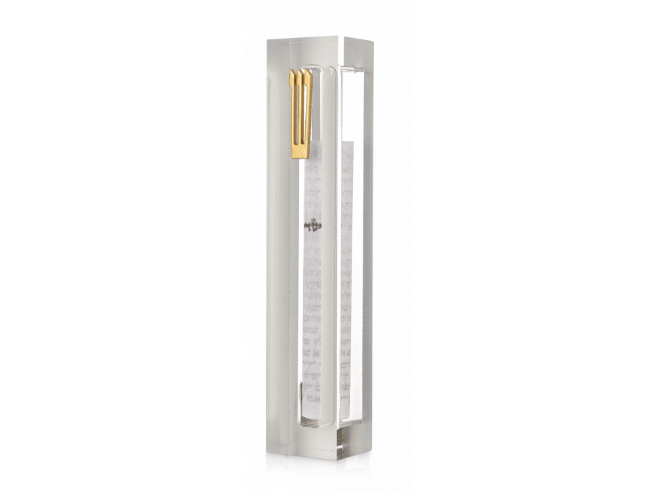 Mezuzah case 15 cm scroll - Acrylic silver+gold Shin