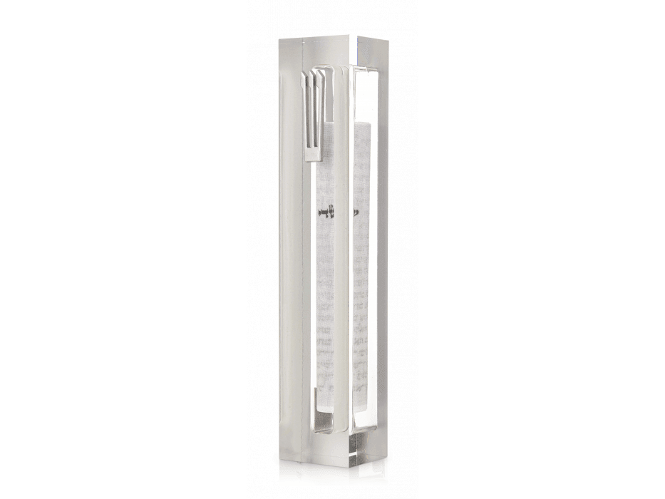 Mezuzah case 15 cm scroll - Acrylic silver+silver Shin