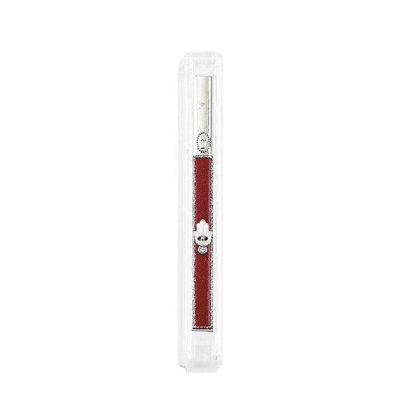 Mezuzah case - Acrylic burgundy +silver Shin