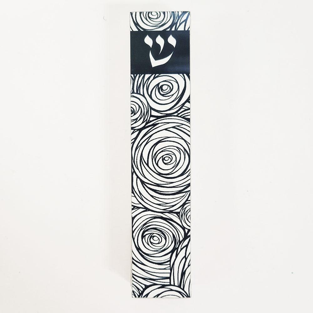 MEZUZAH, DORIT,ALUMINUM & LUCITE,  ROSE MOTIF,5.5"