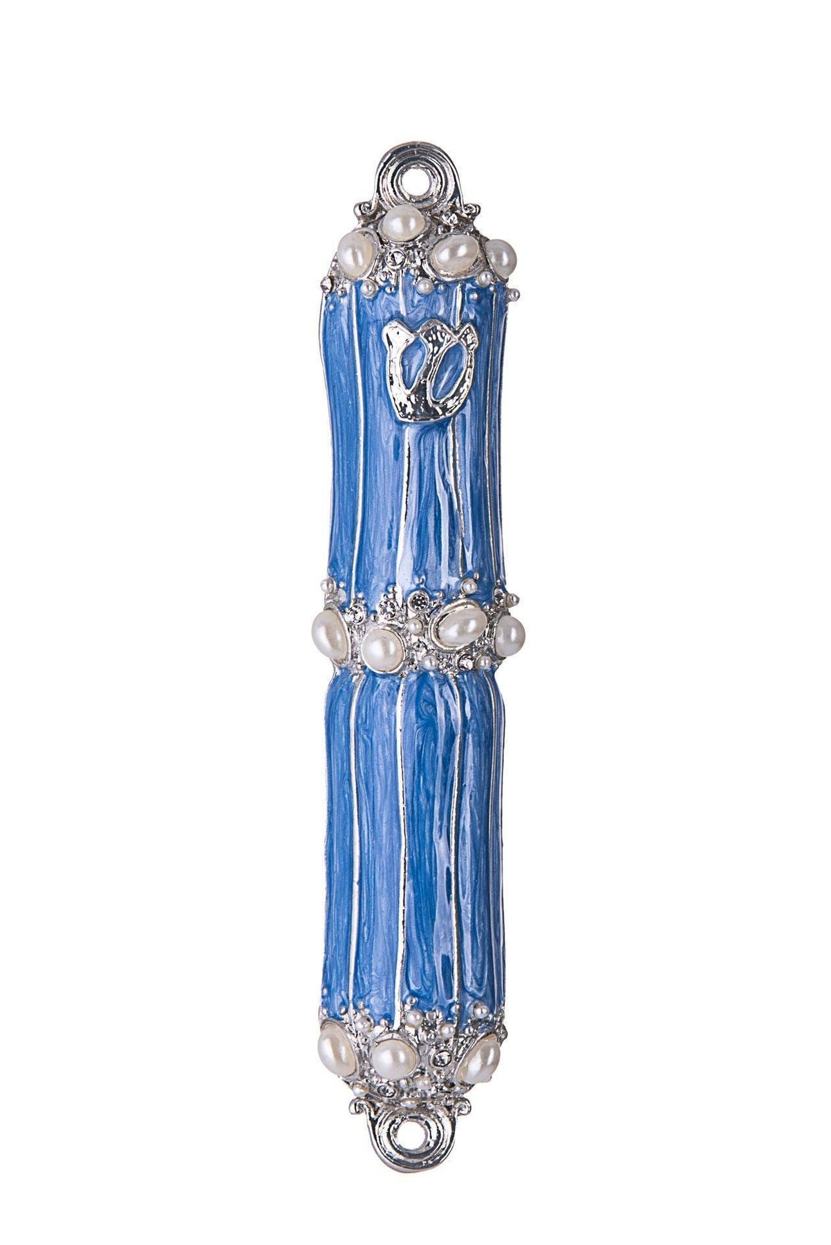 MEZUZAH ENAMEL LIGHT BLUE WITH STONES