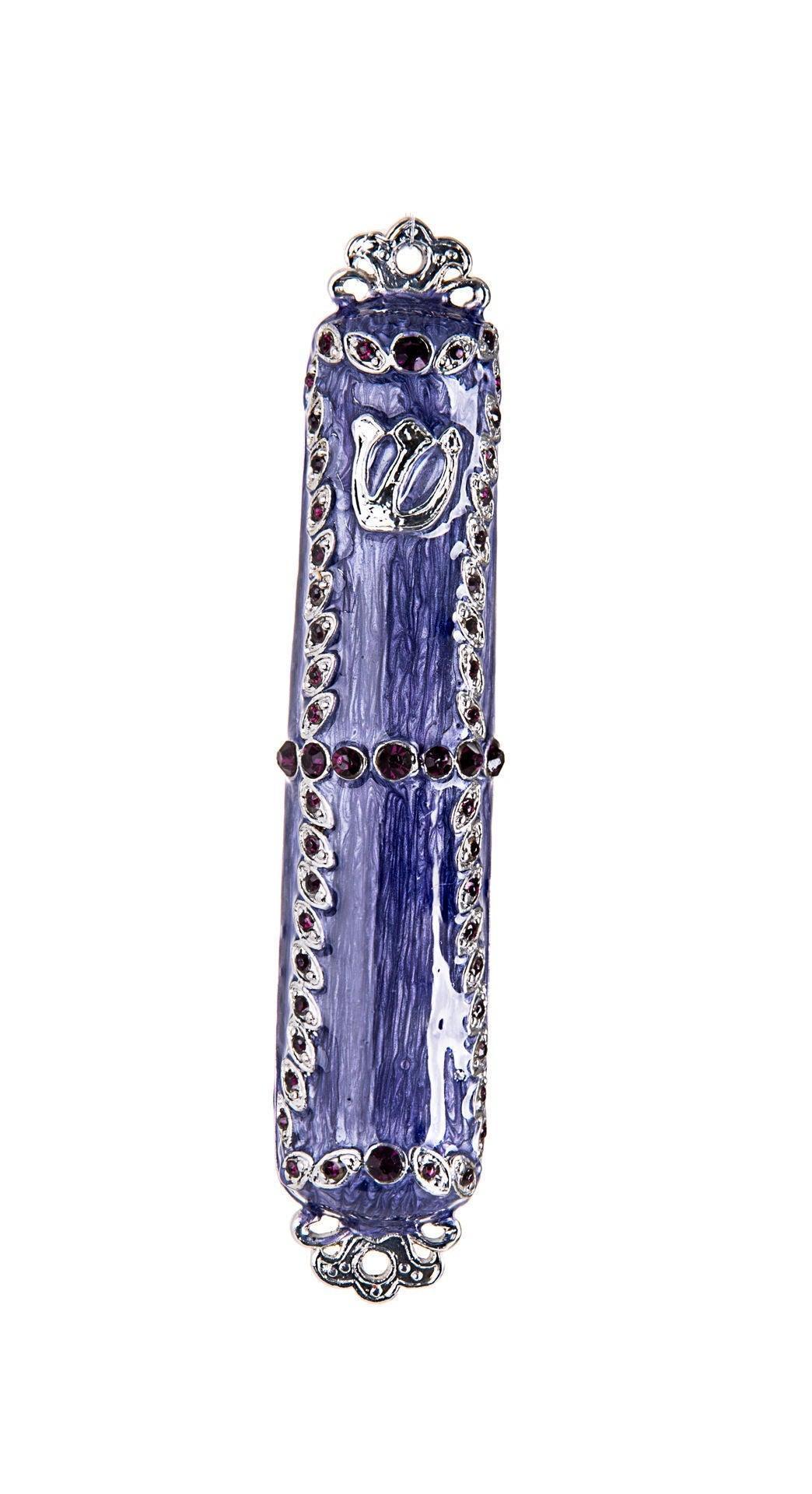 MEZUZAH ENAMEL PURPLE WITH STONES