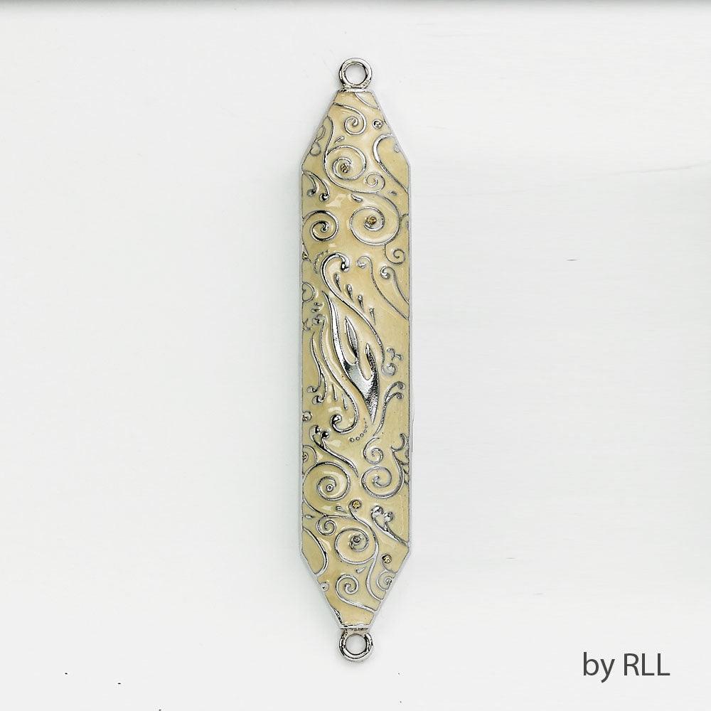 MEZUZAH, IVORY ENAMEL, SWIRLS,W/RHINESTONES 5", GIFT BOX