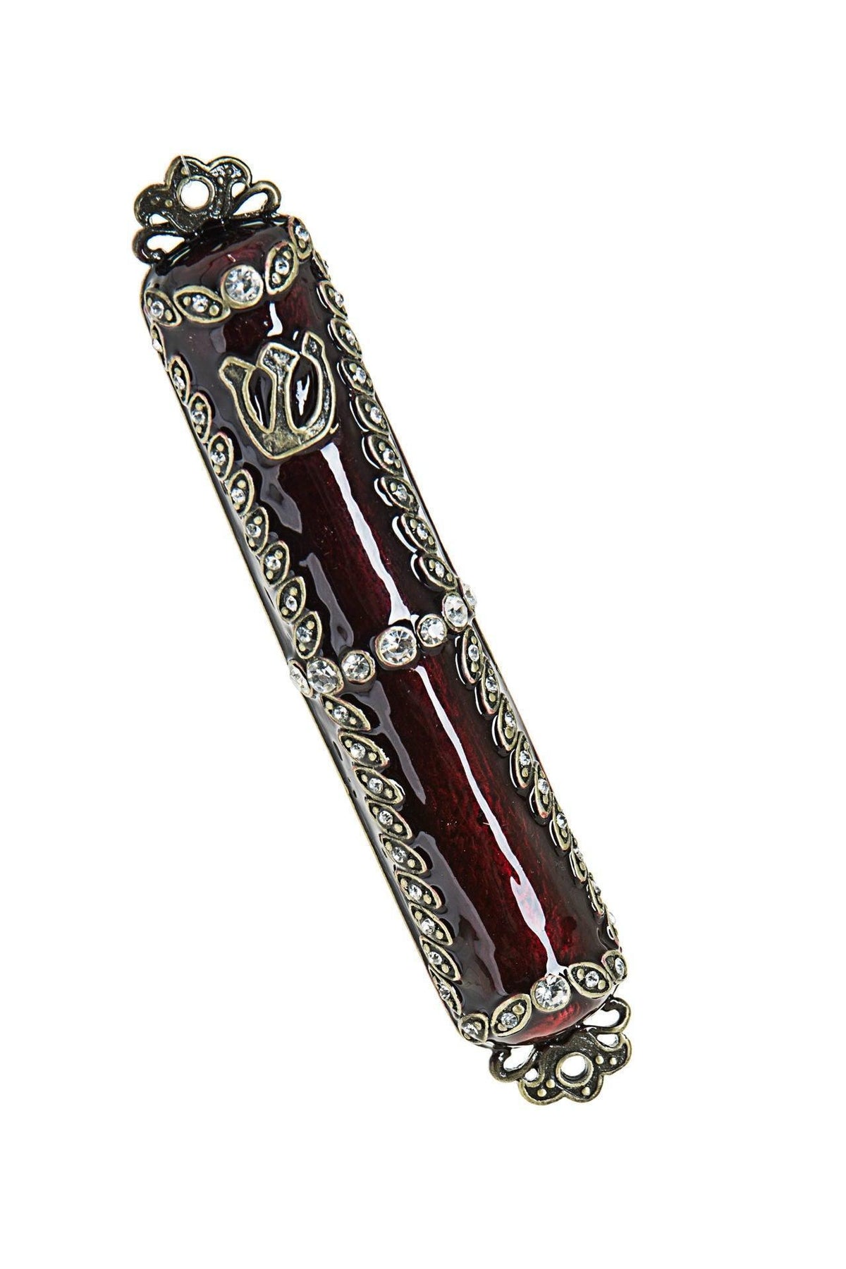 MEZUZAH JEWELED BURGUNDY WITH STONES