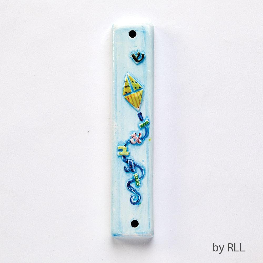 MEZUZAH, SHADES OF BLUE, KITE, CERAMIC, 6"