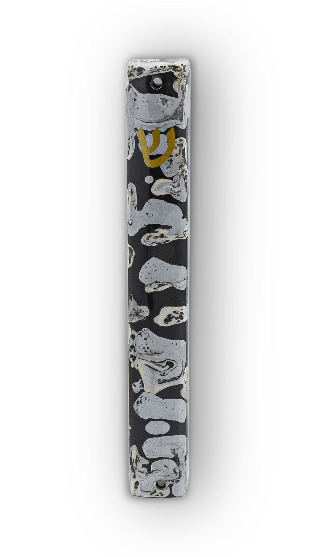 MEZUZAH SILVER MIST ENAMEL WITH GOLD SHIN