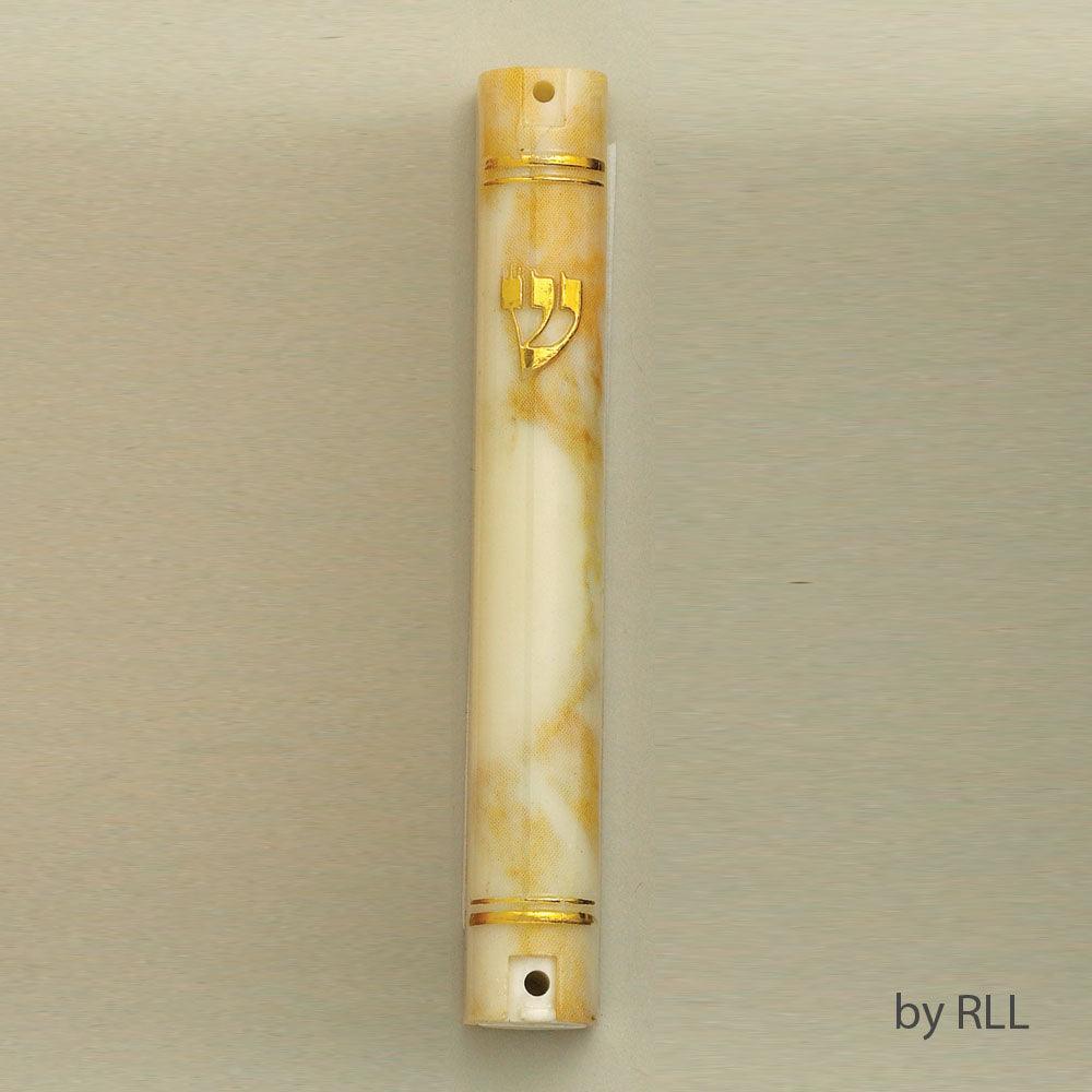 MEZUZAH, WATERPROOF, MARBLEIZED CREME, PLASTIC, 4"