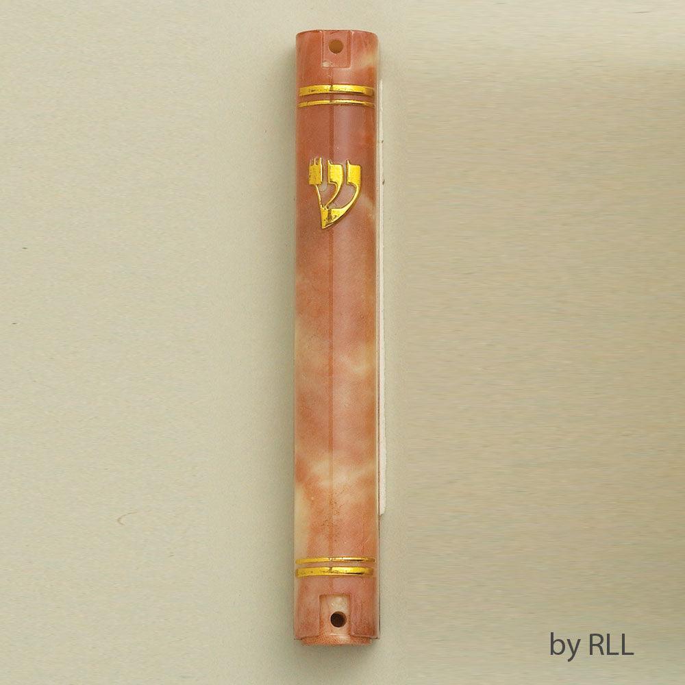 MEZUZAH, WATERPROOF, MARBLEIZED PINK, PLASTIC, 4"