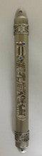 Pewter Mezuzah Case Yerushalayim Design with Blue Stones on "Shin" 12cm