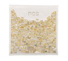 Emanuel Full Embroidered Matzah Cover Jerusalem-- Gold